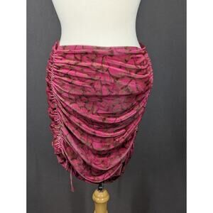 Anthropologie Mini Skirt Size XS Ruched Velvet Floral Pink Pull On